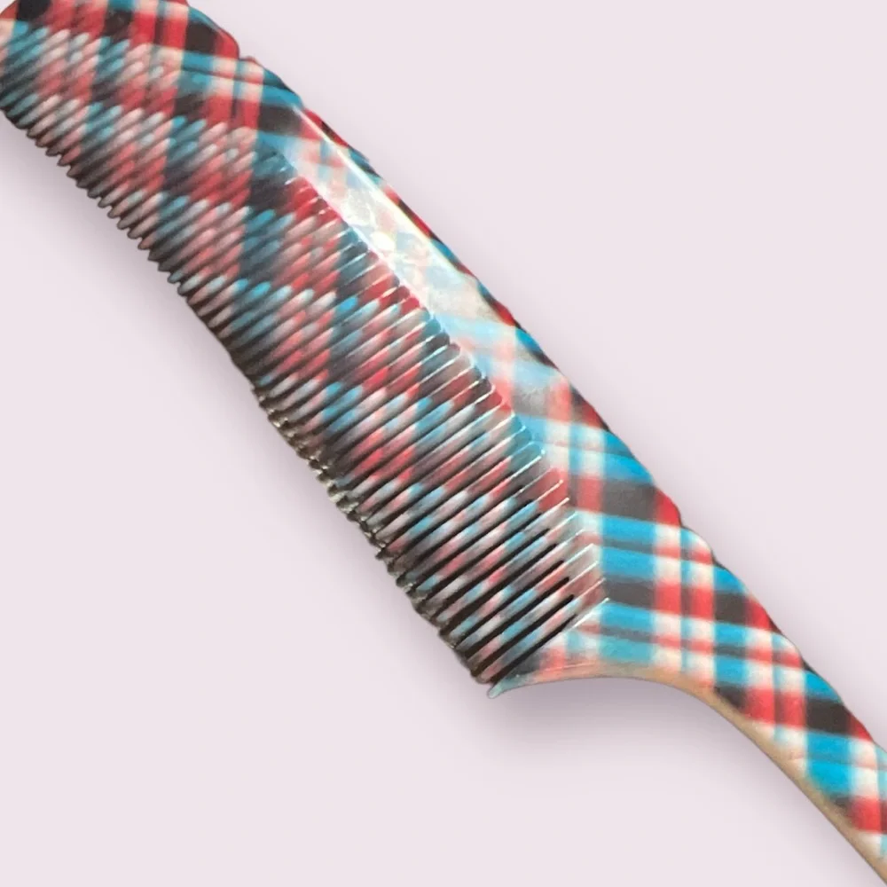 1960’s Vintage Plaid Fine Toothed‎ Comb, Deadstock , Vintage Rattail Comb